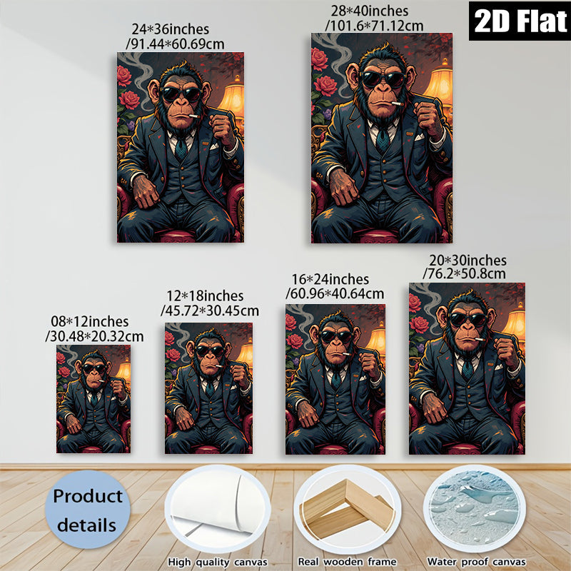 2D flat 1pc Cool Monkey Portrait Wall Art Living Room Bedroom Decor Modern Animal Canvas Prints Farmhouse Style Maximalist Aesthetic