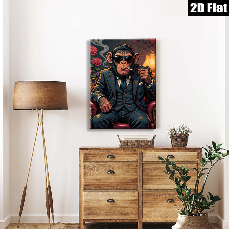 2D flat 1pc Cool Monkey Portrait Wall Art Living Room Bedroom Decor Modern Animal Canvas Prints Farmhouse Style Maximalist Aesthetic