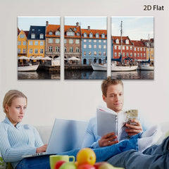 2D flat 1pc Copenhagen Harbor Waterfront Scene Coastal Cityscape Wall Decor Living Room Bedroom Office Modern Farmhouse Rustic Chic Gallery Wrapped Canvas Print