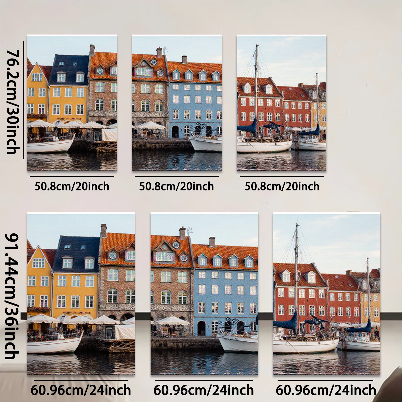 2D flat 1pc Copenhagen Harbor Waterfront Scene Coastal Cityscape Wall Decor Living Room Bedroom Office Modern Farmhouse Rustic Chic Gallery Wrapped Canvas Print