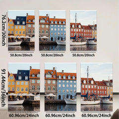2D flat 1pc Copenhagen Harbor Waterfront Scene Coastal Cityscape Wall Decor Living Room Bedroom Office Modern Farmhouse Rustic Chic Gallery Wrapped Canvas Print