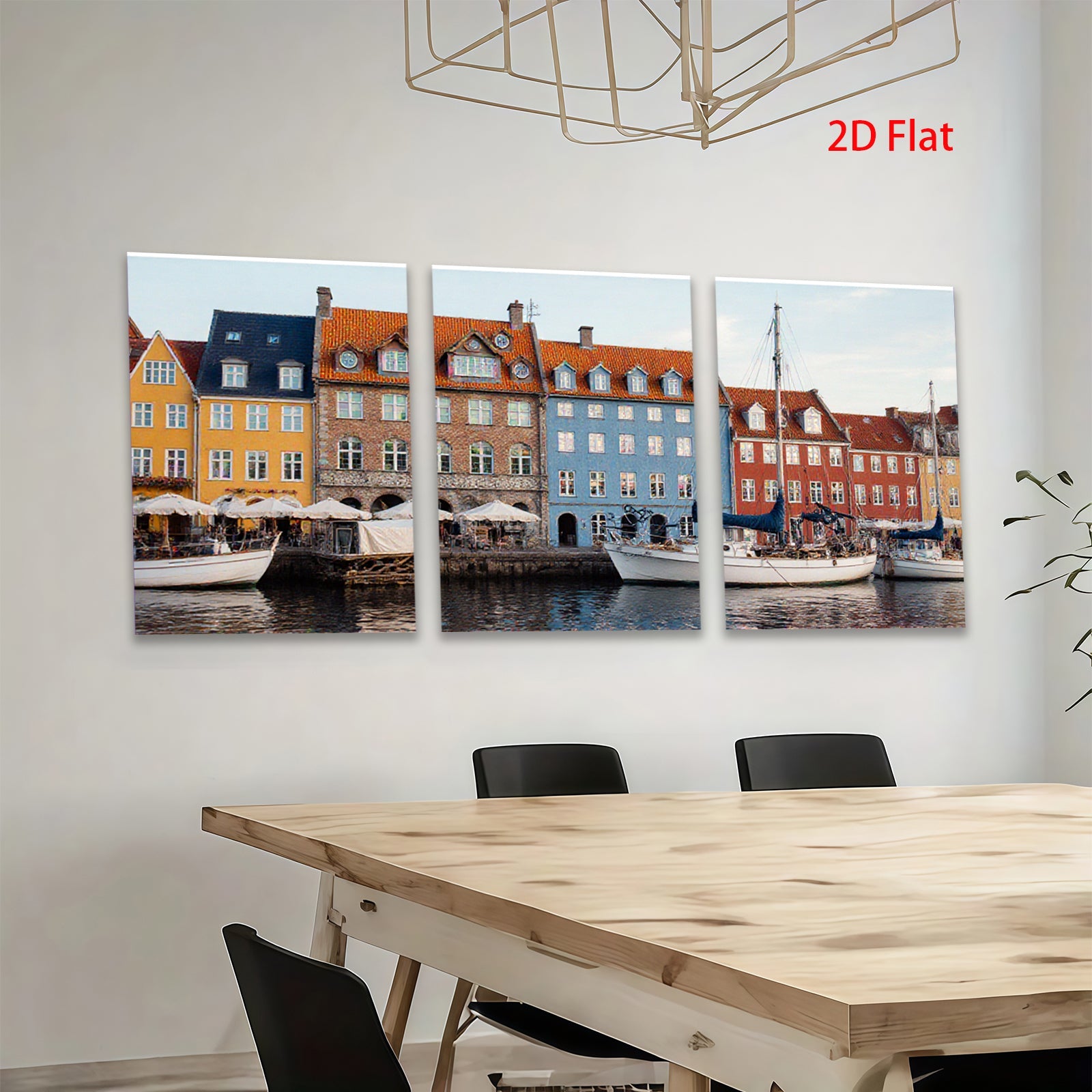 2D flat 1pc Copenhagen Harbor Waterfront Scene Coastal Cityscape Wall Decor Living Room Bedroom Office Modern Farmhouse Rustic Chic Gallery Wrapped Canvas Print