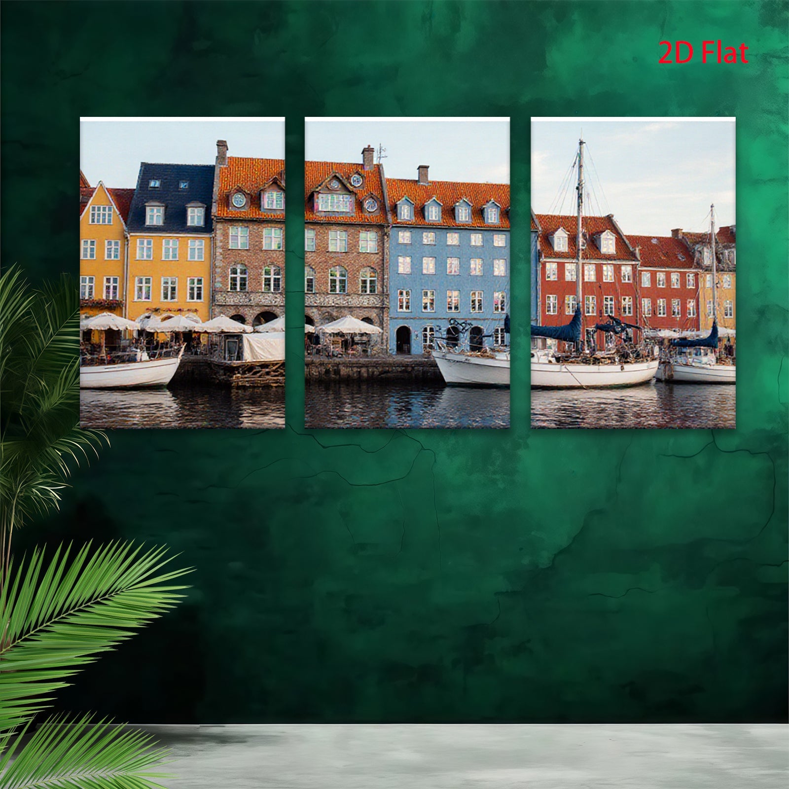 2D flat 1pc Copenhagen Harbor Waterfront Scene Coastal Cityscape Wall Decor Living Room Bedroom Office Modern Farmhouse Rustic Chic Gallery Wrapped Canvas Print