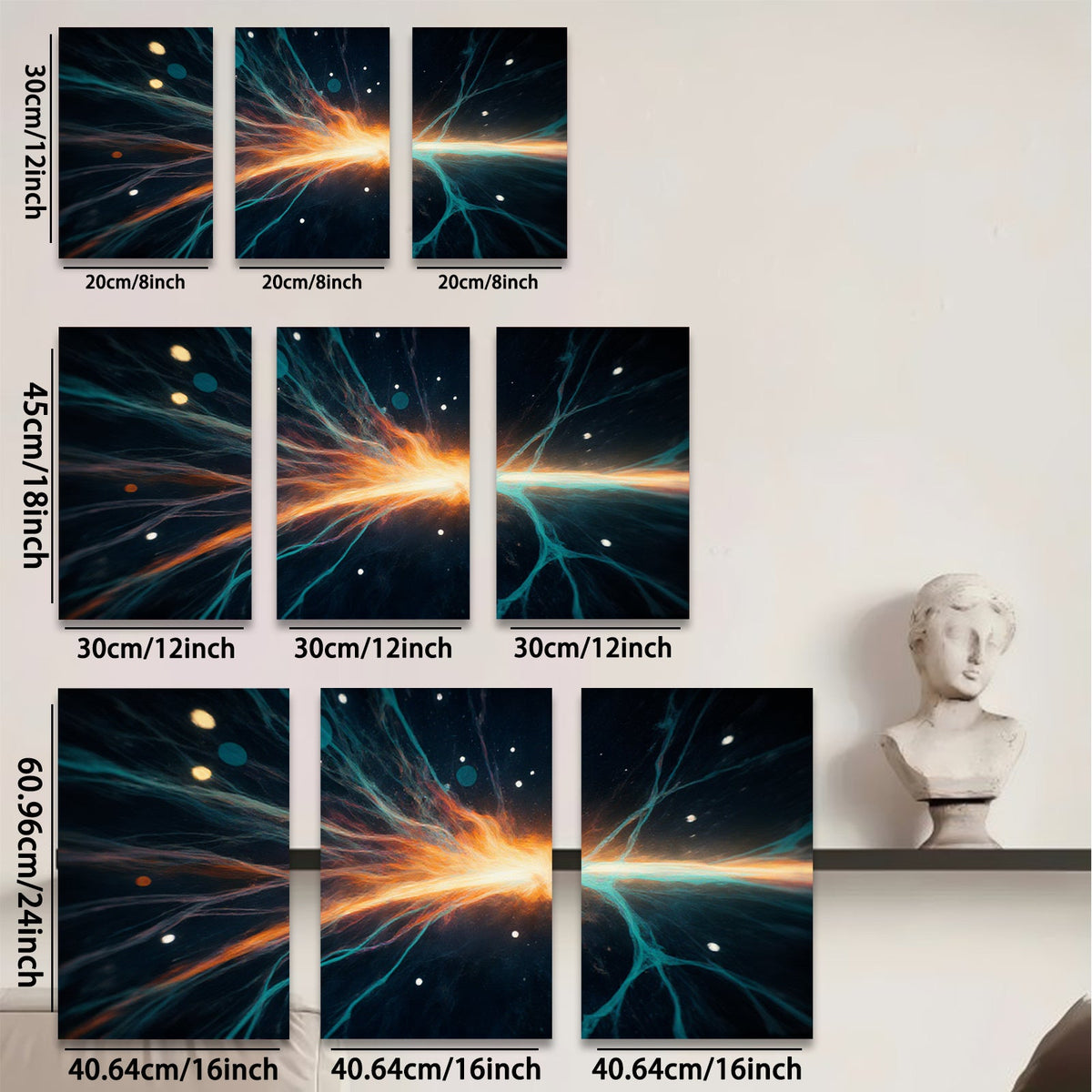 2D flat 1pc Cosmic Burst Energy Flow Abstract Wall Art Living Room Bedroom Decor Modern Canvas Prints Gallery Wrapped Teal Orange Gold