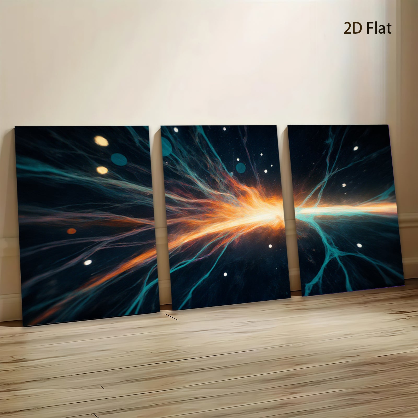 2D flat 1pc Cosmic Burst Energy Flow Abstract Wall Art Living Room Bedroom Decor Modern Canvas Prints Gallery Wrapped Teal Orange Gold
