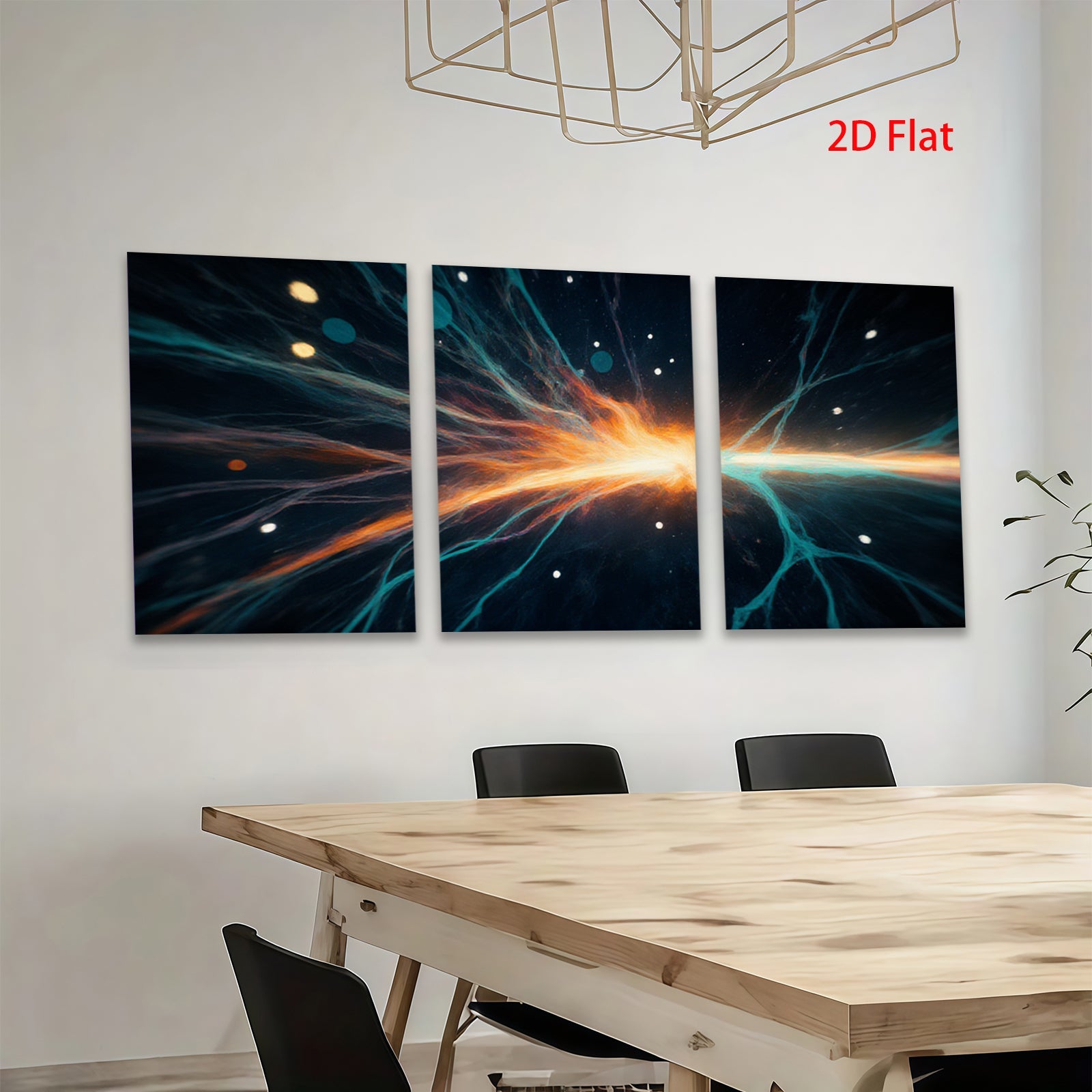 2D flat 1pc Cosmic Burst Energy Flow Abstract Wall Art Living Room Bedroom Decor Modern Canvas Prints Gallery Wrapped Teal Orange Gold