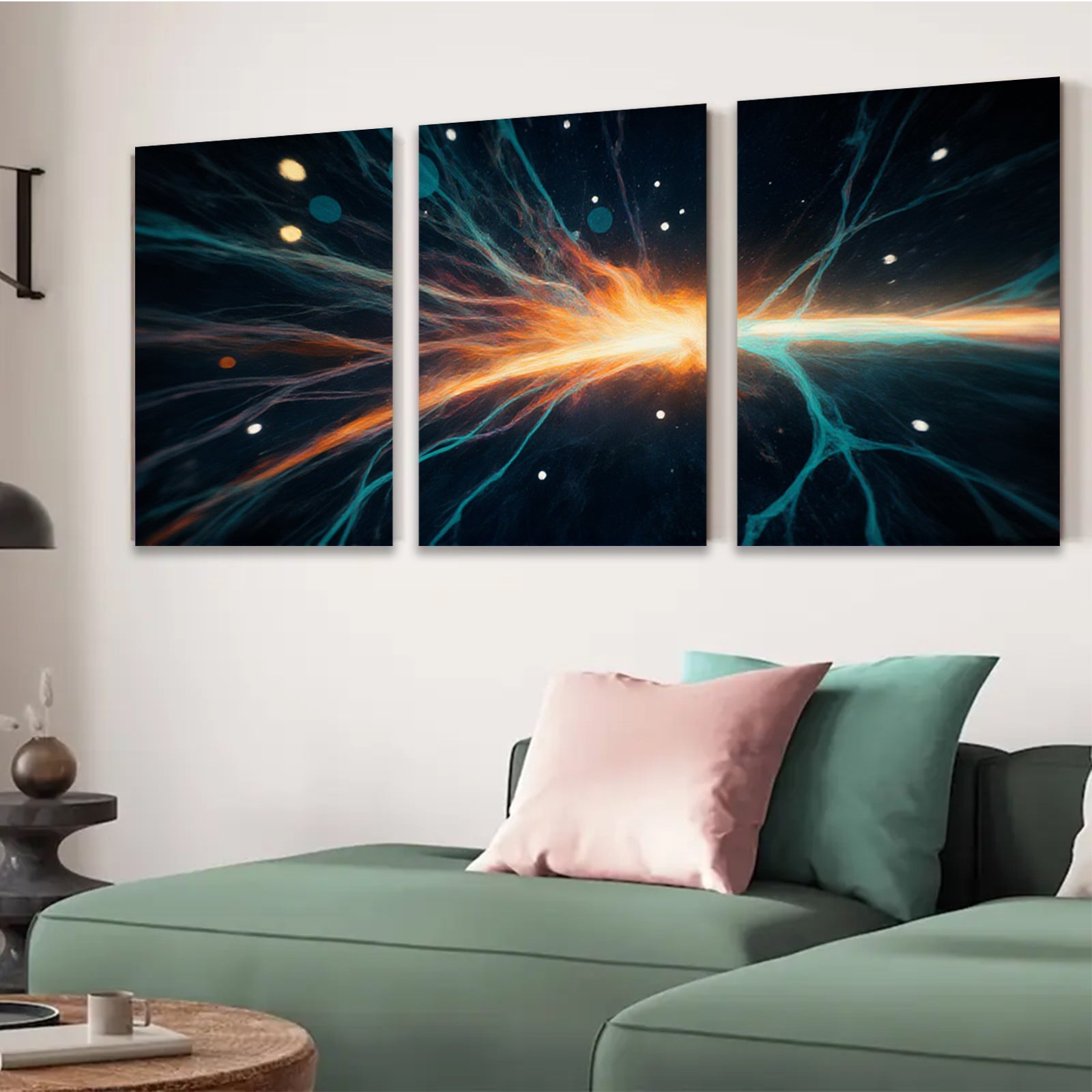 2D flat 1pc Cosmic Burst Energy Flow Abstract Wall Art Living Room Bedroom Decor Modern Canvas Prints Gallery Wrapped Teal Orange Gold