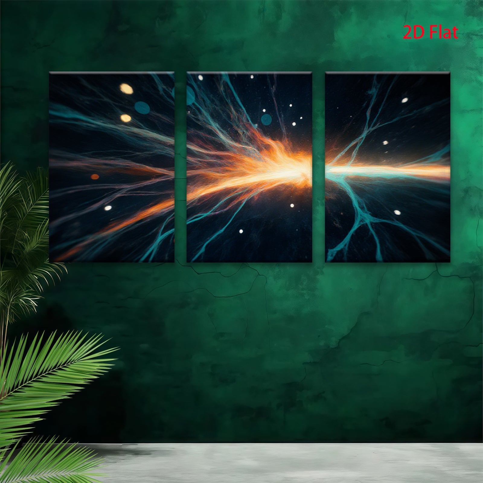 2D flat 1pc Cosmic Burst Energy Flow Abstract Wall Art Living Room Bedroom Decor Modern Canvas Prints Gallery Wrapped Teal Orange Gold