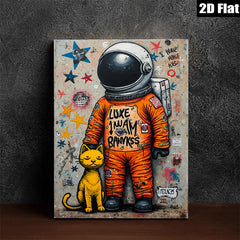 2D flat 1pc Cosmic Cat Astronaut whimsical wall art for kids room playroom nursery decor modern farmhouse style statement piece gallery wrapped canvas print