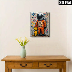 2D flat 1pc Cosmic Cat Astronaut whimsical wall art for kids room playroom nursery decor modern farmhouse style statement piece gallery wrapped canvas print