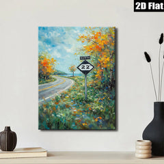 2D flat 1pc Country Road Sign Blooming Wildflowers Scenic Landscape Wall Art for Living Room Bedroom Home Decor Farmhouse Style Canvas Prints Ready to Hang
