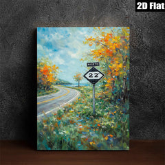 2D flat 1pc Country Road Sign Blooming Wildflowers Scenic Landscape Wall Art for Living Room Bedroom Home Decor Farmhouse Style Canvas Prints Ready to Hang
