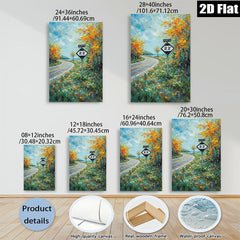 2D flat 1pc Country Road Sign Blooming Wildflowers Scenic Landscape Wall Art for Living Room Bedroom Home Decor Farmhouse Style Canvas Prints Ready to Hang