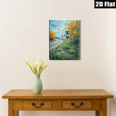 2D flat 1pc Country Road Sign Blooming Wildflowers Scenic Landscape Wall Art for Living Room Bedroom Home Decor Farmhouse Style Canvas Prints Ready to Hang