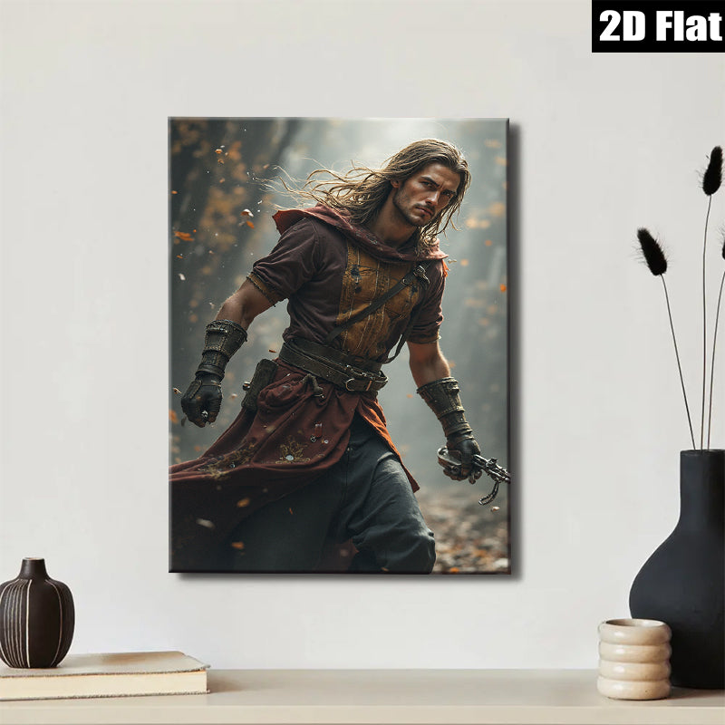 2D flat 1pc Courageous Knight Running Through Forest Wall Art Living Room Bedroom Decor Gallery Wrapped Canvas Prints for Home Modern Farmhouse Rustic Style Trending Now