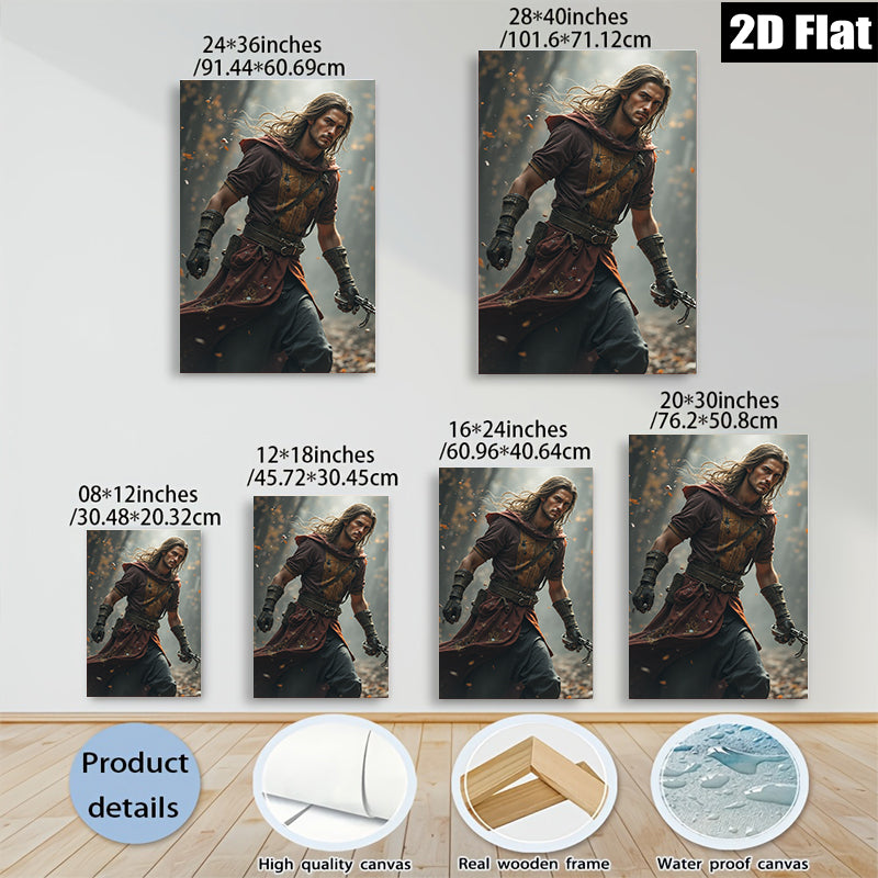 2D flat 1pc Courageous Knight Running Through Forest Wall Art Living Room Bedroom Decor Gallery Wrapped Canvas Prints for Home Modern Farmhouse Rustic Style Trending Now