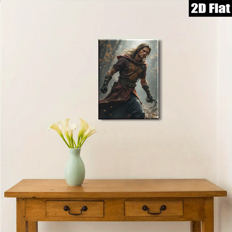 2D flat 1pc Courageous Knight Running Through Forest Wall Art Living Room Bedroom Decor Gallery Wrapped Canvas Prints for Home Modern Farmhouse Rustic Style Trending Now