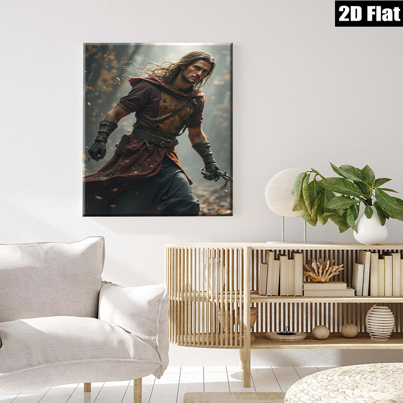 2D flat 1pc Courageous Knight Running Through Forest Wall Art Living Room Bedroom Decor Gallery Wrapped Canvas Prints for Home Modern Farmhouse Rustic Style Trending Now