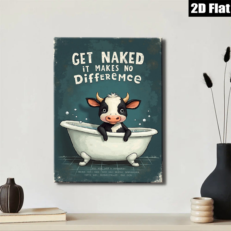 2D flat 1pc Cow Bathtub Humor Farm Animal Wall Art Canvas Print Bathroom Decor Modern Minimalist Artwork Living Room Bedroom Office Home Decor Gallery Wrapped Ready to Hang