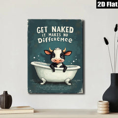 2D flat 1pc Cow Bathtub Humor Farm Animal Wall Art Canvas Print Bathroom Decor Modern Minimalist Artwork Living Room Bedroom Office Home Decor Gallery Wrapped Ready to Hang