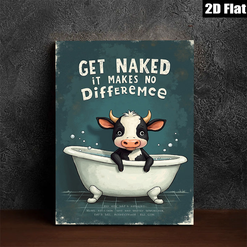 2D flat 1pc Cow Bathtub Humor Farm Animal Wall Art Canvas Print Bathroom Decor Modern Minimalist Artwork Living Room Bedroom Office Home Decor Gallery Wrapped Ready to Hang