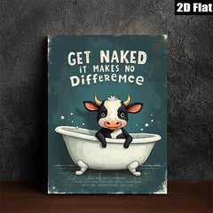 2D flat 1pc Cow Bathtub Humor Farm Animal Wall Art Canvas Print Bathroom Decor Modern Minimalist Artwork Living Room Bedroom Office Home Decor Gallery Wrapped Ready to Hang