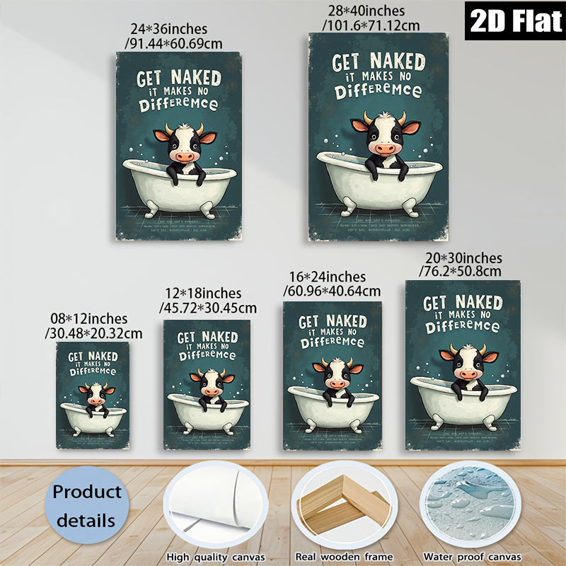 2D flat 1pc Cow Bathtub Humor Farm Animal Wall Art Canvas Print Bathroom Decor Modern Minimalist Artwork Living Room Bedroom Office Home Decor Gallery Wrapped Ready to Hang
