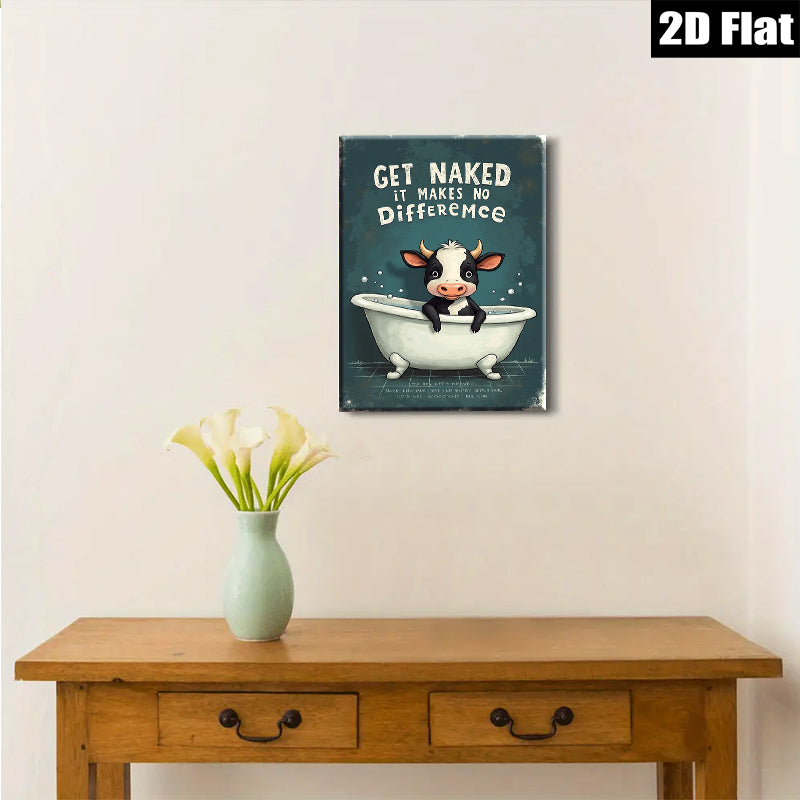 2D flat 1pc Cow Bathtub Humor Farm Animal Wall Art Canvas Print Bathroom Decor Modern Minimalist Artwork Living Room Bedroom Office Home Decor Gallery Wrapped Ready to Hang