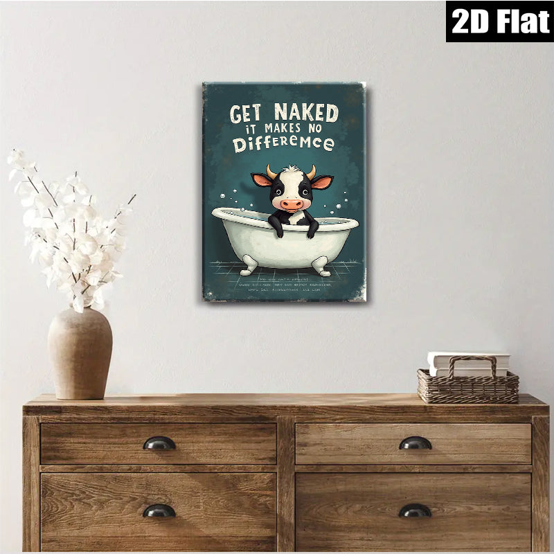2D flat 1pc Cow Bathtub Humor Farm Animal Wall Art Canvas Print Bathroom Decor Modern Minimalist Artwork Living Room Bedroom Office Home Decor Gallery Wrapped Ready to Hang