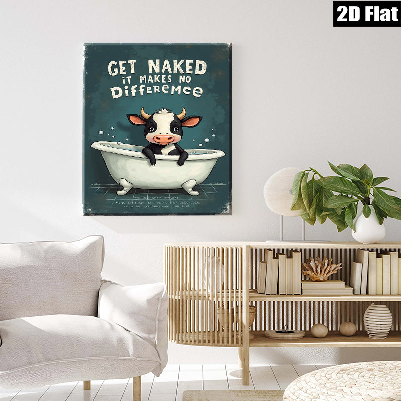 2D flat 1pc Cow Bathtub Humor Farm Animal Wall Art Canvas Print Bathroom Decor Modern Minimalist Artwork Living Room Bedroom Office Home Decor Gallery Wrapped Ready to Hang