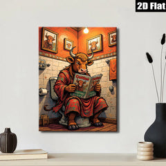 2D flat 1pc Cow Reading Newspaper Bathroom Wall Art Farm Animal Decor Rustic Canvas Prints for Living Room Bedroom Office Home Decor Funny Gift