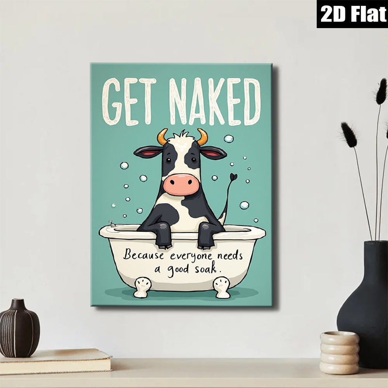 2D flat 1pc Cow Taking Bath Farm Animal Wall Art Decor For Bathroom Spa Relaxing Modern Canvas Prints Living Room Bedroom Decor Home Gifts