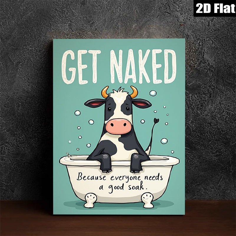2D flat 1pc Cow Taking Bath Farm Animal Wall Art Decor For Bathroom Spa Relaxing Modern Canvas Prints Living Room Bedroom Decor Home Gifts