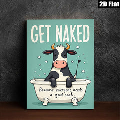 2D flat 1pc Cow Taking Bath Farm Animal Wall Art Decor For Bathroom Spa Relaxing Modern Canvas Prints Living Room Bedroom Decor Home Gifts