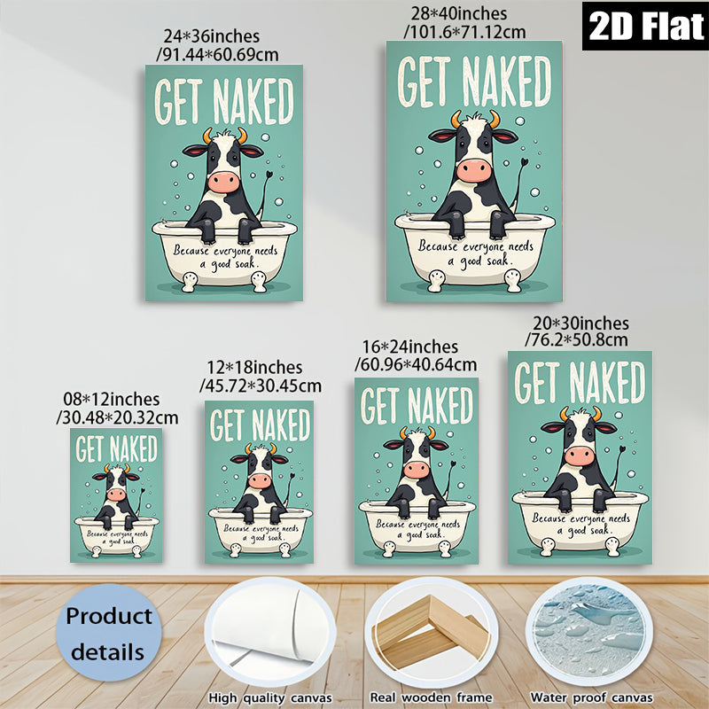 2D flat 1pc Cow Taking Bath Farm Animal Wall Art Decor For Bathroom Spa Relaxing Modern Canvas Prints Living Room Bedroom Decor Home Gifts