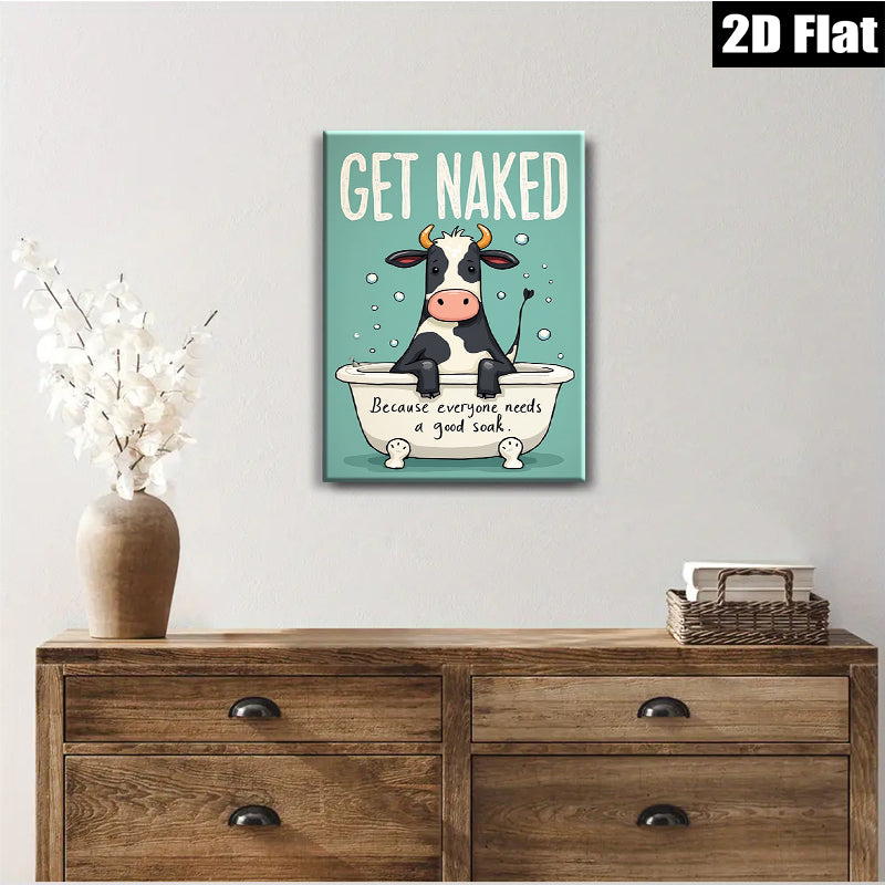 2D flat 1pc Cow Taking Bath Farm Animal Wall Art Decor For Bathroom Spa Relaxing Modern Canvas Prints Living Room Bedroom Decor Home Gifts