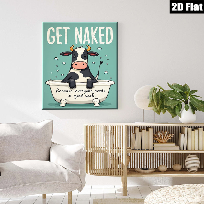 2D flat 1pc Cow Taking Bath Farm Animal Wall Art Decor For Bathroom Spa Relaxing Modern Canvas Prints Living Room Bedroom Decor Home Gifts
