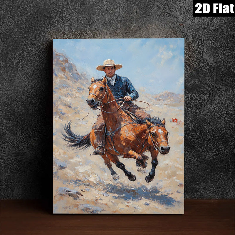 2D flat 1pc Cowboy Riding Horse Western Landscape Art Wall Decor for Living Room Bedroom Home Office Gallery Wrapped Canvas Prints Modern Farmhouse Style