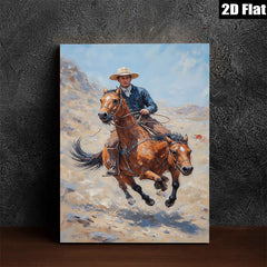 2D flat 1pc Cowboy Riding Horse Western Landscape Art Wall Decor for Living Room Bedroom Home Office Gallery Wrapped Canvas Prints Modern Farmhouse Style