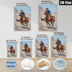 2D flat 1pc Cowboy Riding Horse Western Landscape Art Wall Decor for Living Room Bedroom Home Office Gallery Wrapped Canvas Prints Modern Farmhouse Style