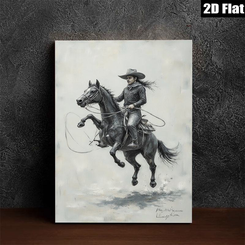 2D flat 1pc Cowboy Riding Powerful Black Horse Western Art Print Canvas Wall Decor Living Room Bedroom Gallery Wrapped Ready To Hang Farmhouse Style