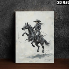 2D flat 1pc Cowboy Riding Powerful Black Horse Western Art Print Canvas Wall Decor Living Room Bedroom Gallery Wrapped Ready To Hang Farmhouse Style