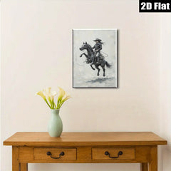 2D flat 1pc Cowboy Riding Powerful Black Horse Western Art Print Canvas Wall Decor Living Room Bedroom Gallery Wrapped Ready To Hang Farmhouse Style