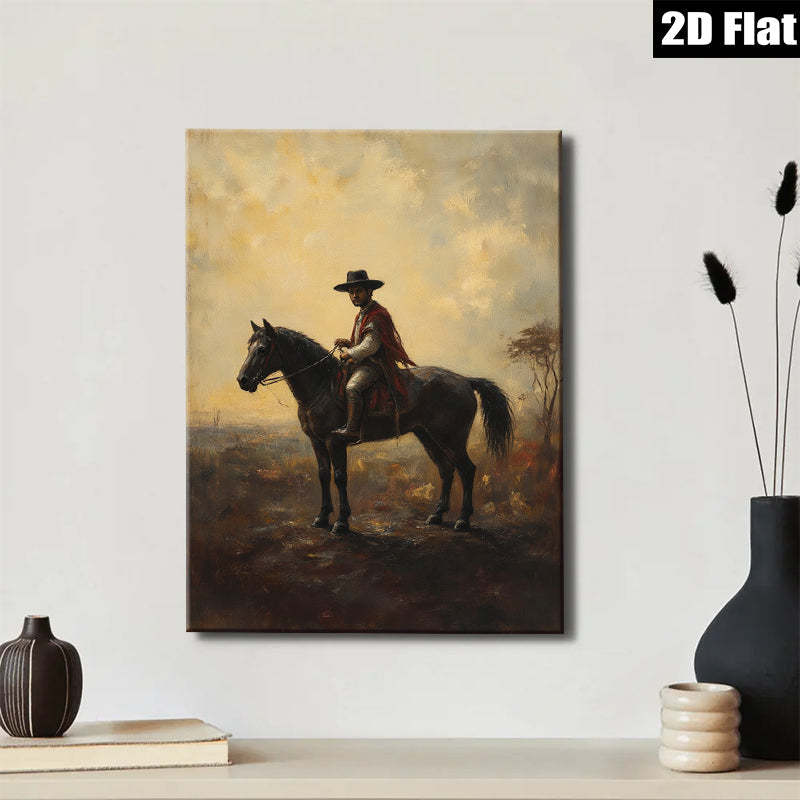 2D flat 1pc Cowboy on Horseback Western Landscape Wall Art Prints for Living Room Bedroom Home Decor Farmhouse Style Rustic Canvas Prints