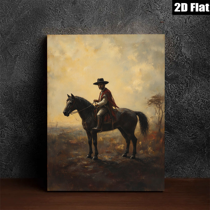 2D flat 1pc Cowboy on Horseback Western Landscape Wall Art Prints for Living Room Bedroom Home Decor Farmhouse Style Rustic Canvas Prints