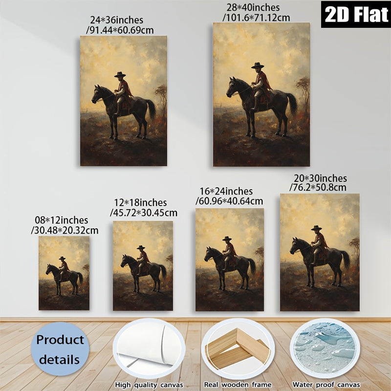 2D flat 1pc Cowboy on Horseback Western Landscape Wall Art Prints for Living Room Bedroom Home Decor Farmhouse Style Rustic Canvas Prints