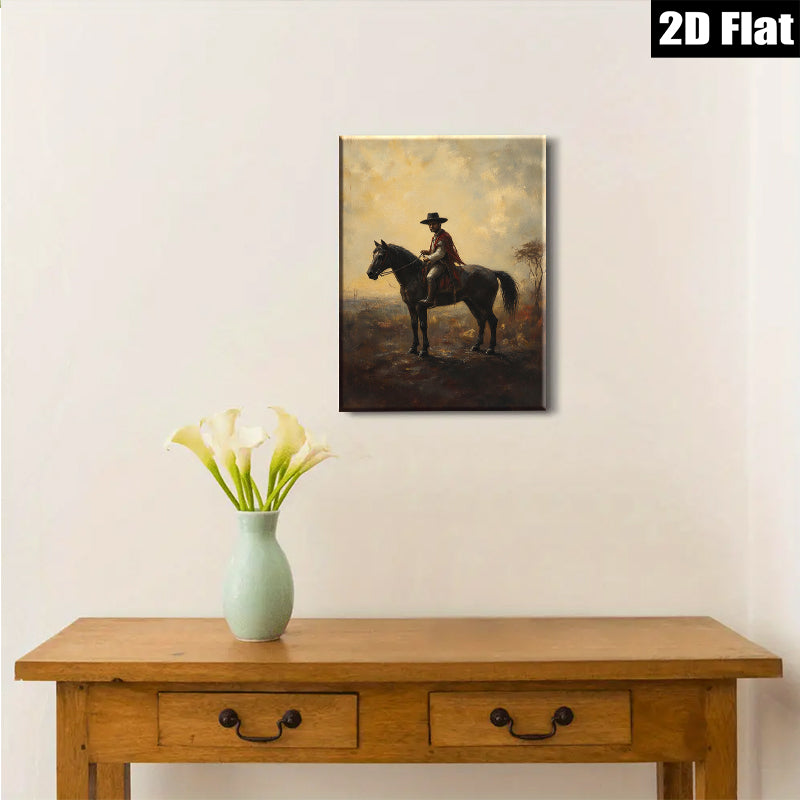 2D flat 1pc Cowboy on Horseback Western Landscape Wall Art Prints for Living Room Bedroom Home Decor Farmhouse Style Rustic Canvas Prints