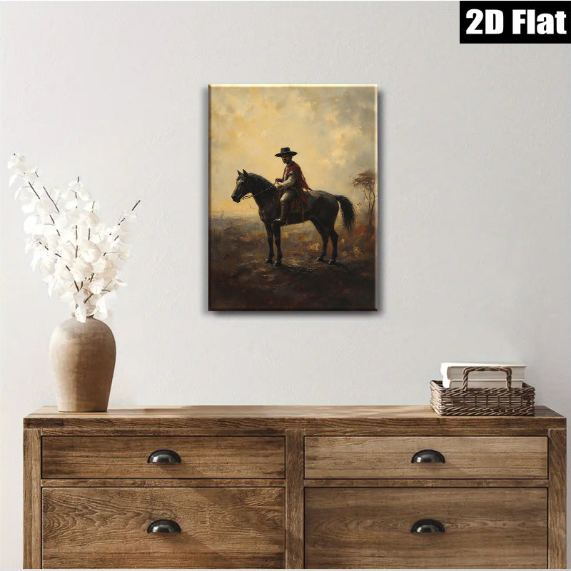 2D flat 1pc Cowboy on Horseback Western Landscape Wall Art Prints for Living Room Bedroom Home Decor Farmhouse Style Rustic Canvas Prints