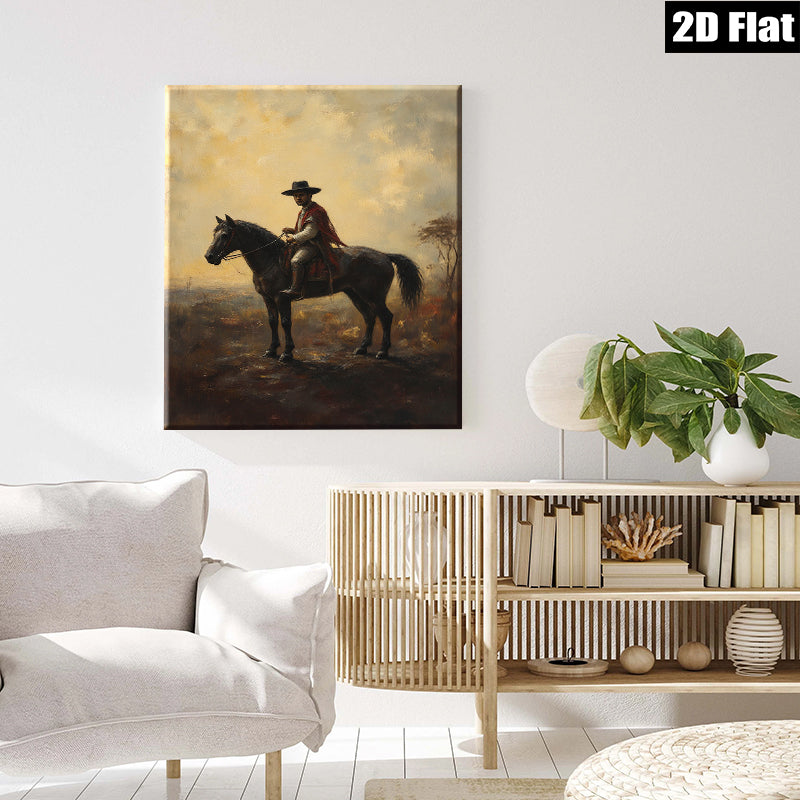 2D flat 1pc Cowboy on Horseback Western Landscape Wall Art Prints for Living Room Bedroom Home Decor Farmhouse Style Rustic Canvas Prints