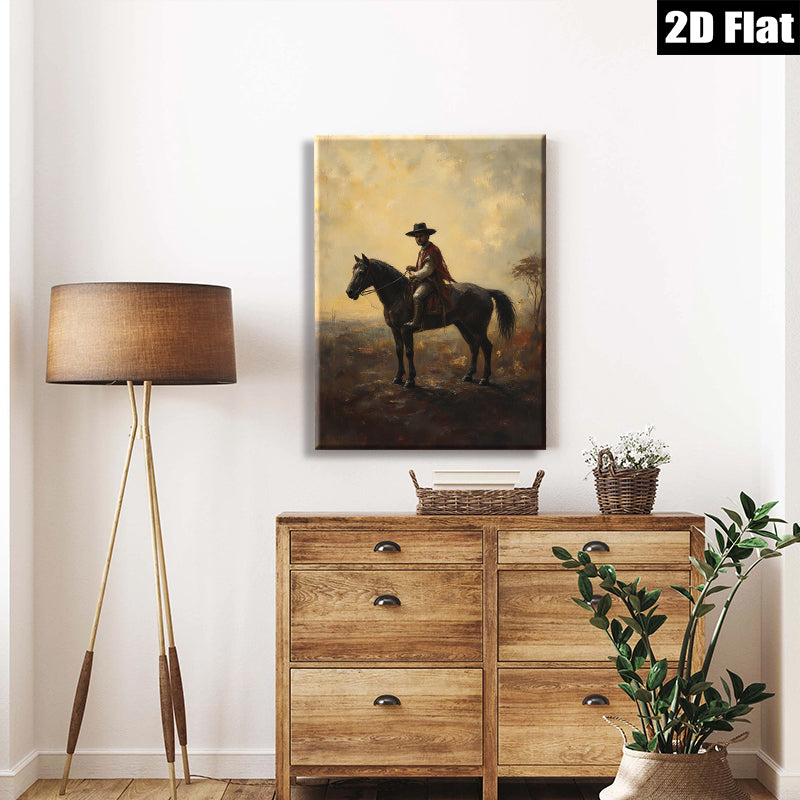 2D flat 1pc Cowboy on Horseback Western Landscape Wall Art Prints for Living Room Bedroom Home Decor Farmhouse Style Rustic Canvas Prints